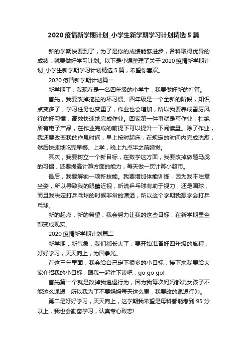 2020疫情新学期计划_小学生新学期学习计划精选5篇