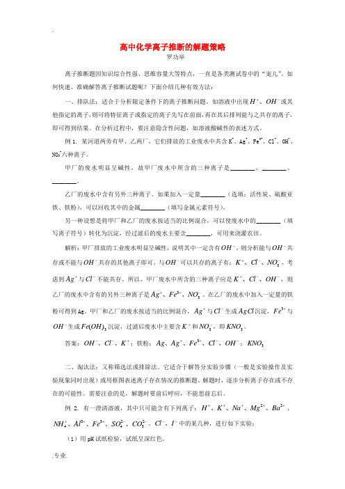 高中化学离子推断的解题策略学法辅导