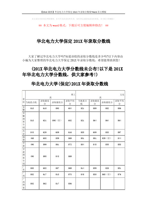 【2018最新】华北电力大学保定201X年录取分数线-word范文模板 (9页)