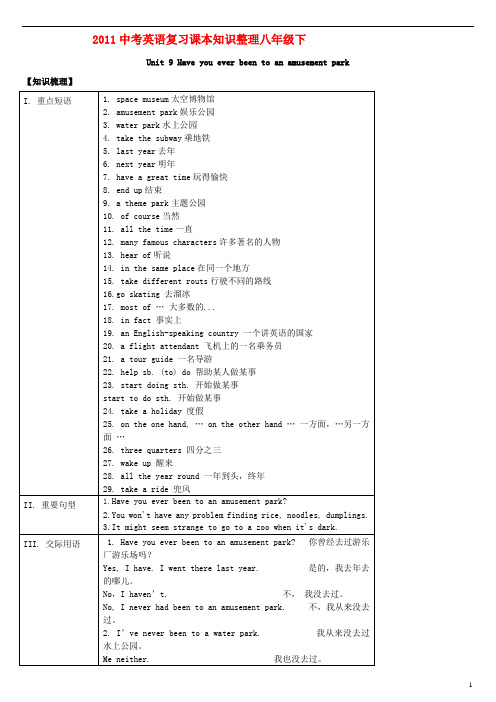 2011中考英语复习课本知识整理八年级下