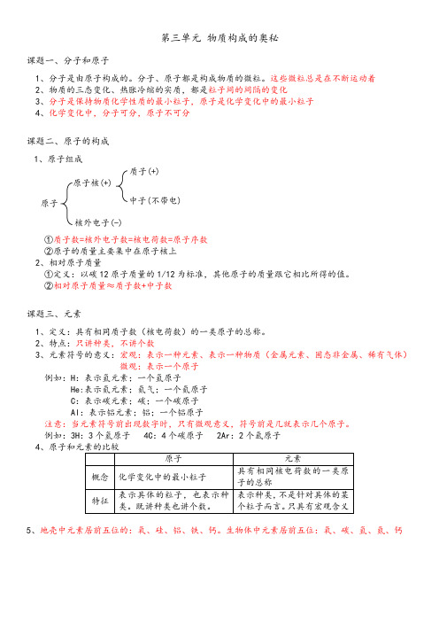 初中化学第三章知识点(精华版)