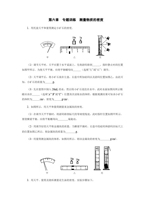 2020年秋季人教版八年级物理上册第六章质量与密度专题训练测量物质的密度