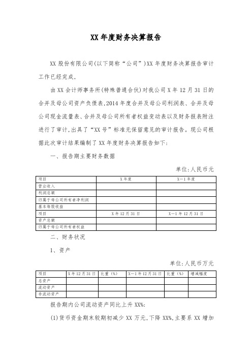 新三板股转系统年度报告披露财务决算报告模板