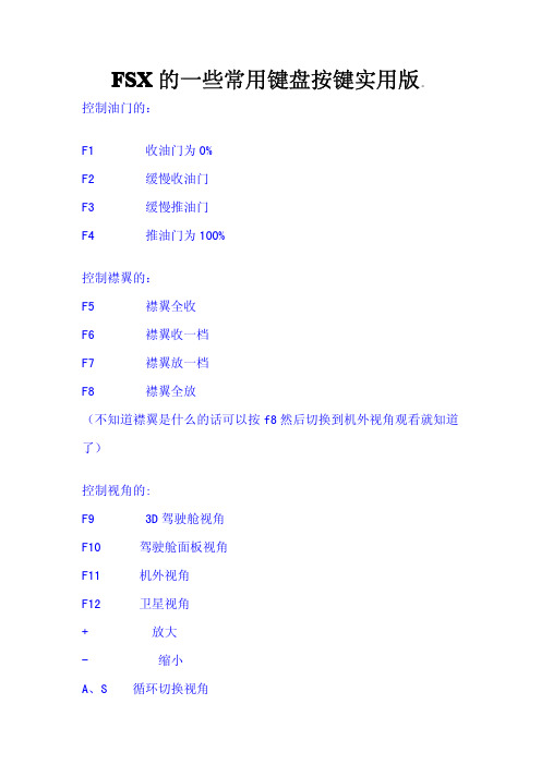 FSX的一些常用键盘按键实用版