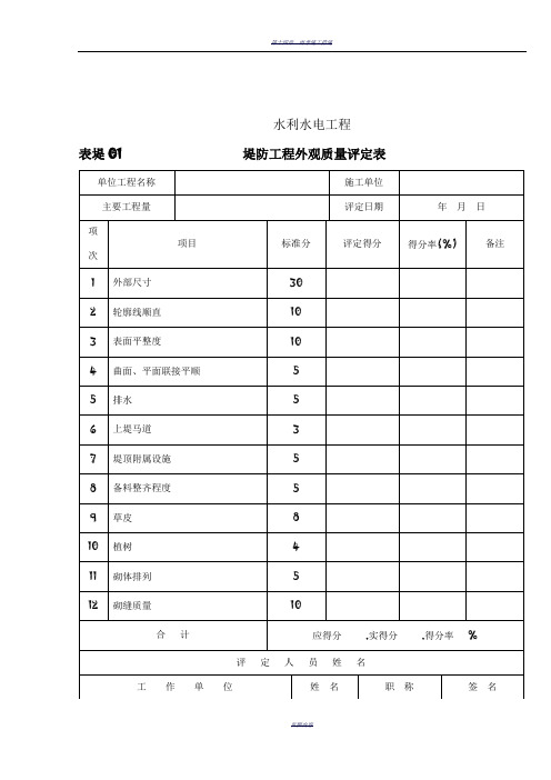 堤防工程外观质量及单元工程质量评定表