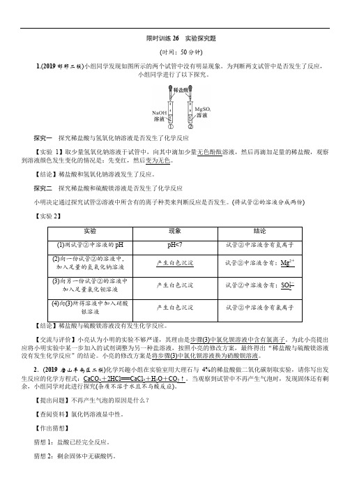 2020年河北省中考化学一轮复习限时训练26 实验探究题