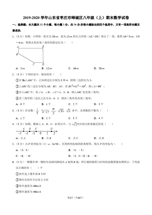 2019-2020学年山东省枣庄市峄城区八年级(上)期末数学试卷