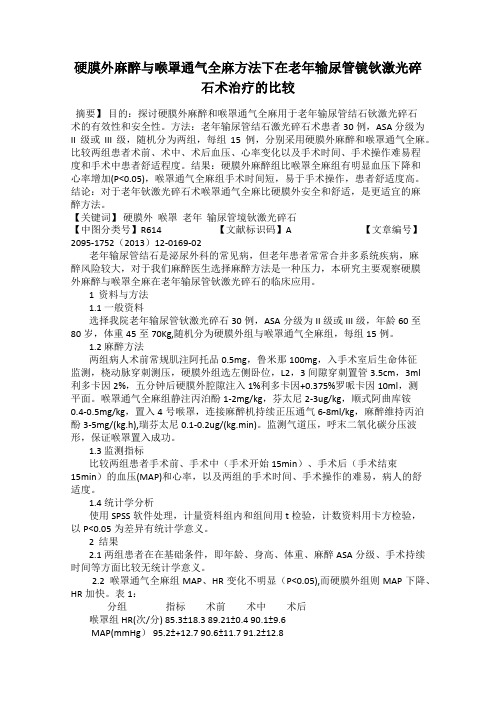 硬膜外麻醉与喉罩通气全麻方法下在老年输尿管镜钬激光碎石术治疗的比较