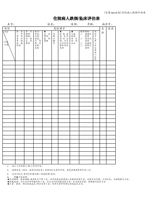 (完整word版)住院病人跌倒评估表