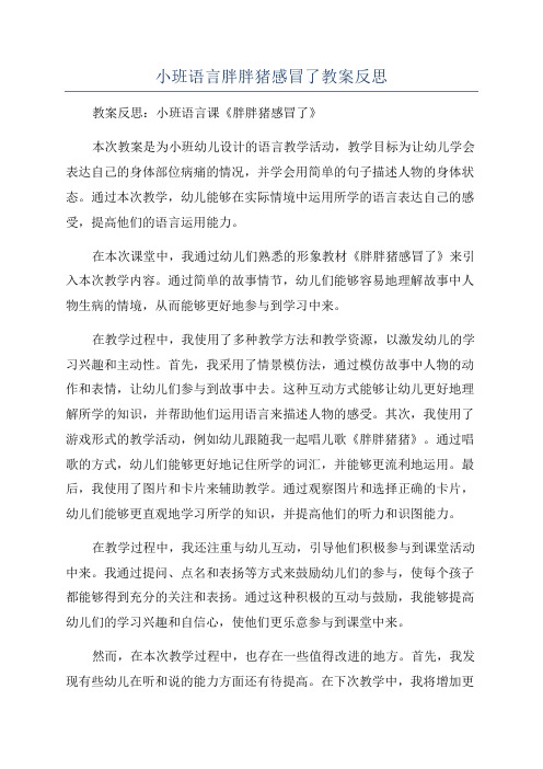 小班语言胖胖猪感冒了教案反思