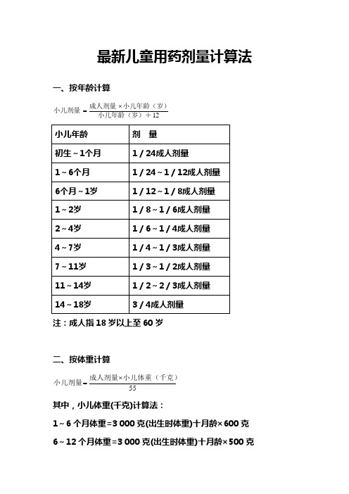 最新儿童用药剂量计算法