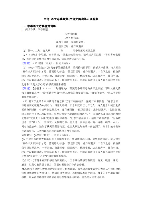 中考 语文诗歌鉴赏+文言文阅读练习及答案