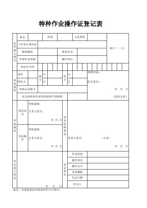 特种作业操作证登记表(焊工、危化品、电工)