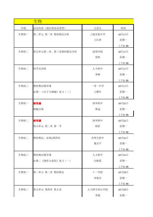 10月中学教研进修活动表