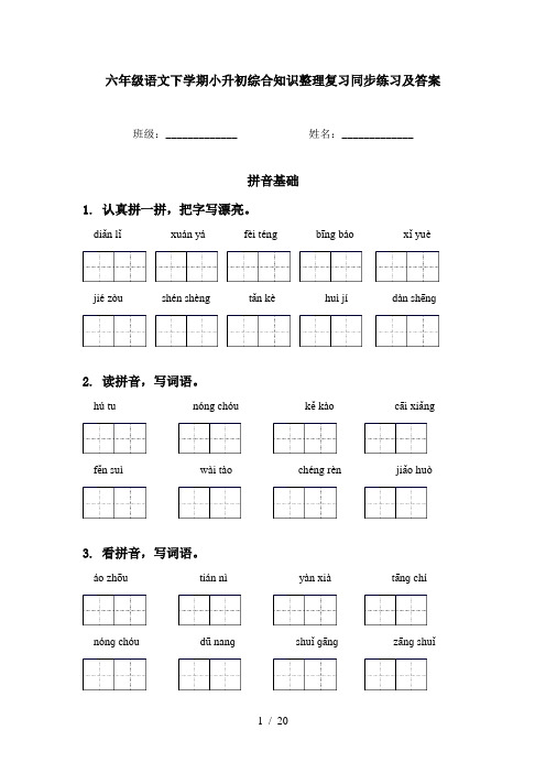 六年级语文下学期小升初综合知识整理复习同步练习及答案