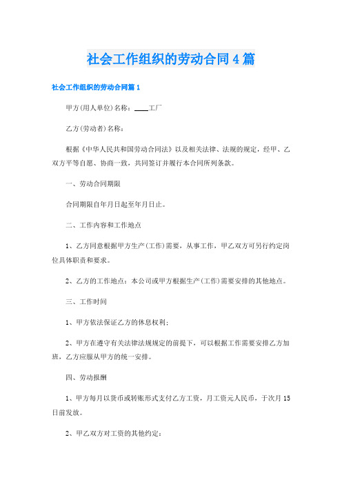 社会工作组织的劳动合同4篇