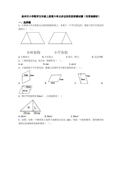 泉州市小学数学五年级上册第六单元多边形的面积测试题(有答案解析)