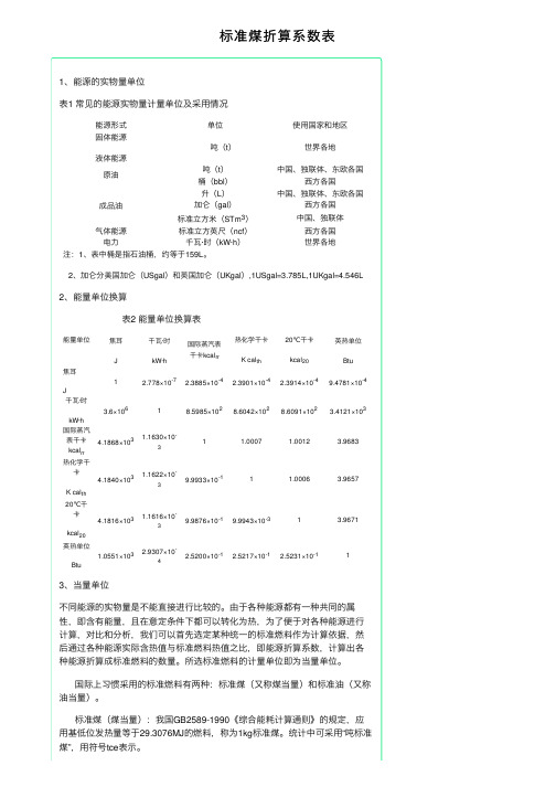 标准煤折算系数表