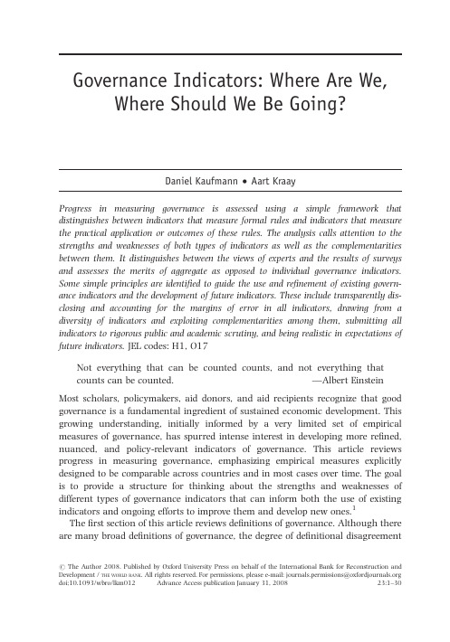 Governance Indicators Where Are We_where should we be going