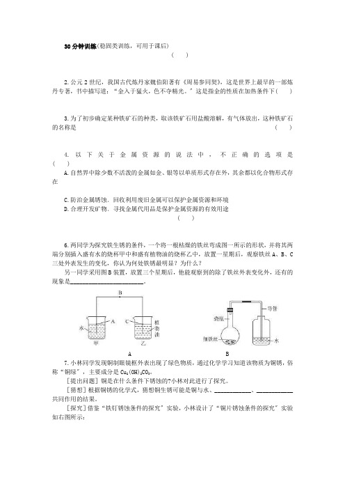 《钢铁的锈蚀与防护》同步练习 2022年九年级化学精品测试附答案