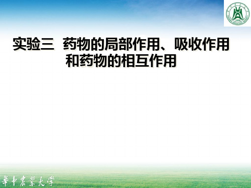 《兽医药理学综合实验》教学课件：实验3 药物局部和吸收作用;药物相互作用