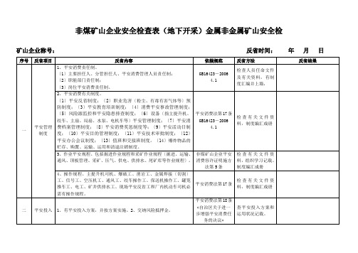 非煤矿山企业安全检查表(地下开采)金属非金属矿山安全检