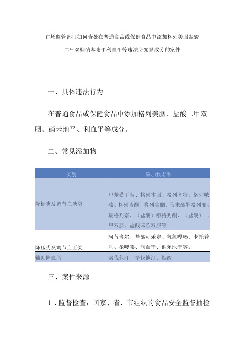 市场监管部门如何查处在普通食品或保健食品中添加格列美脲盐酸二甲双胍硝苯地平利血平等违法必究禁成分的案