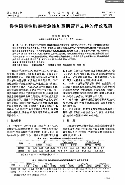 慢性阻塞性肺疾病急性加重期营养支持的疗效观察