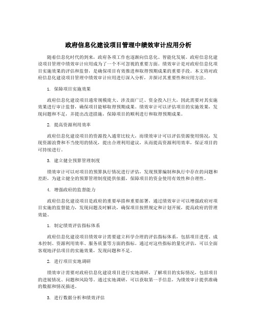 政府信息化建设项目管理中绩效审计应用分析