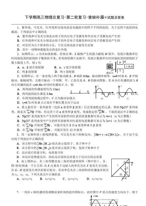 下学期高三物理总复习-第二轮复习-查缺补漏十试题及答案