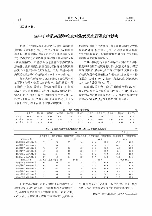 煤中矿物质类型和粒度对焦炭反应后强度的影响