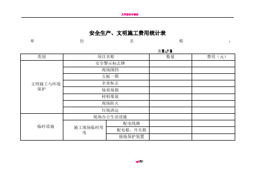 1安全生产、文明施工费用统计表