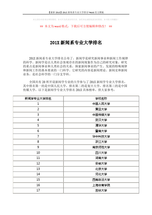 【最新2018】201X新闻系专业大学排名-word范文模板 (2页)