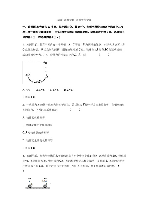 高考物理(人教版)一轮复习知识点同步练习卷：动量 动量定理 动量守恒定律