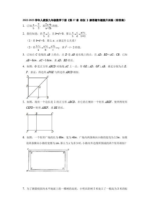 2022-2023学年人教版九年级数学下册《第27章 相似 》解答题专题提升训练(附答案)