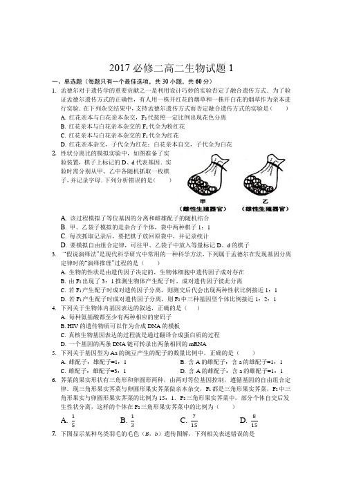 必修二高中生物期中考试及答案