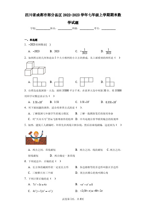 四川省成都市部分县区2022-2023学年七年级上学期期末数学试题(含答案解析)