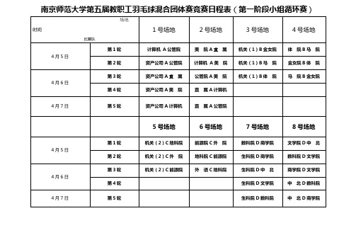 XX大学第五届教职工羽毛球混合团体赛竞赛日程表【模板】