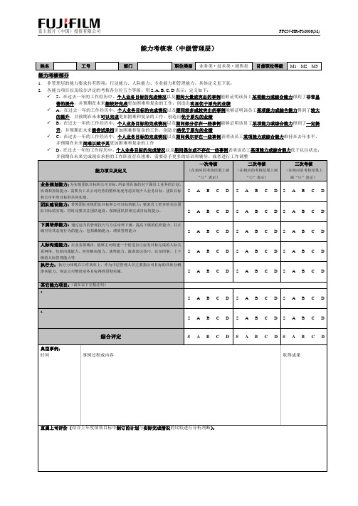 能力考核表-中级管理层FFCN-HR-PM006(2008)