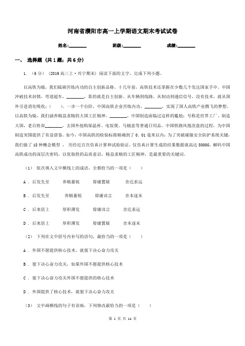 河南省濮阳市高一上学期语文期末考试试卷