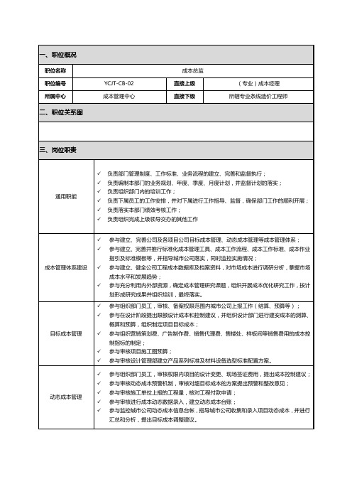 岗位说明书-成本经理