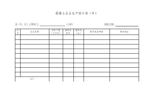 混凝土企业生产统计表(2016年)