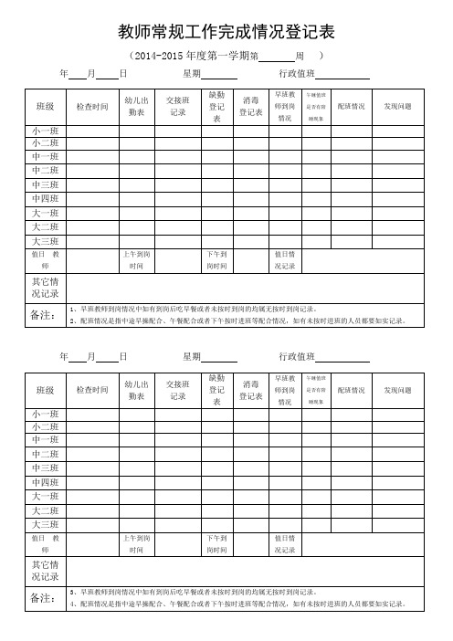 教师常规工作检查登记表