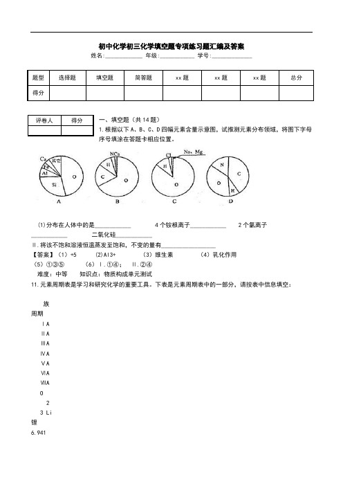 初中化学初三化学填空题专项练习题汇编及答案.doc