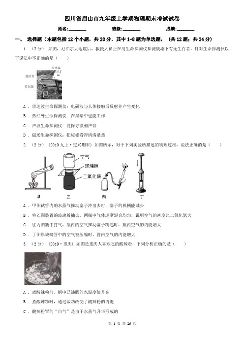 四川省眉山市九年级上学期物理期末考试试卷