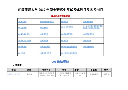 首都师范大学2019年硕士研究生复试考试科目及参考书目