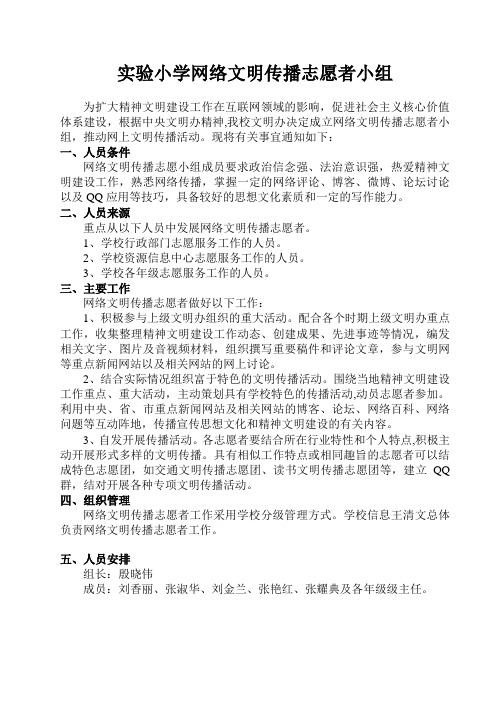 实验小学网络文明传播志愿者小组