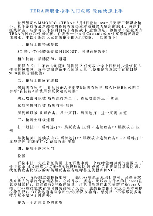 TERA新职业枪手入门攻略教你快速上手