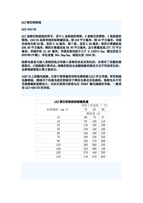 LGJ钢芯铝绞线技术参数