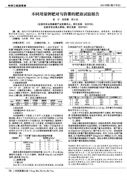 不同用量钾肥对马铃薯的肥效试验报告